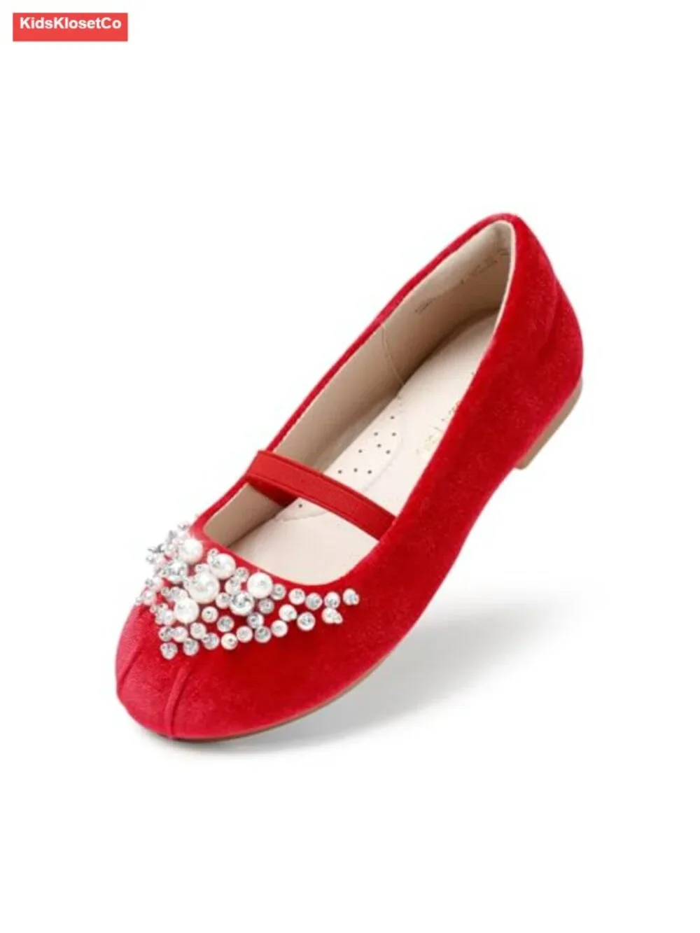 Girls Ballet Flats Mary Jane Dress Shoes Pearl Rhinestone Slip-On Party Wedding
